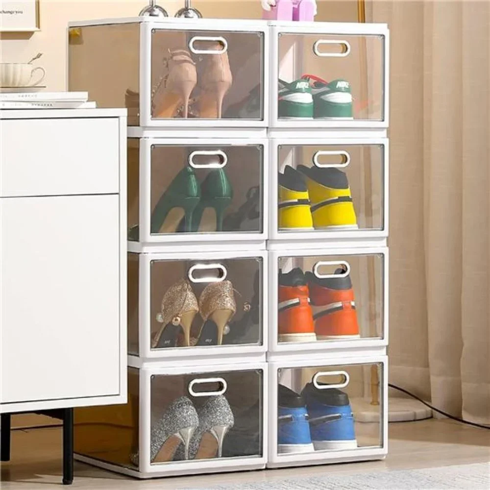 Set of 8 Foldable Shoe Storage Box, 4 Layers Stackable Shoe Organizer
